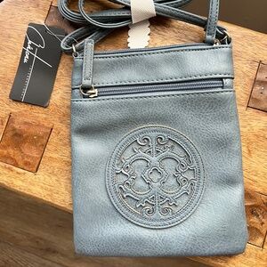 NWT: CHATEAU EMBOSSED CROSSBODY IN DUSTY BLUE